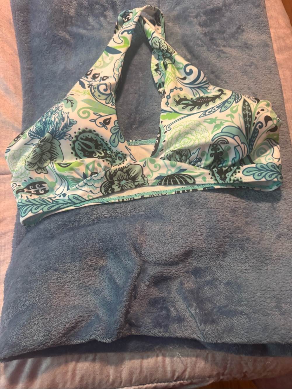 Paisley Floral Bikini Top in Teal & Green